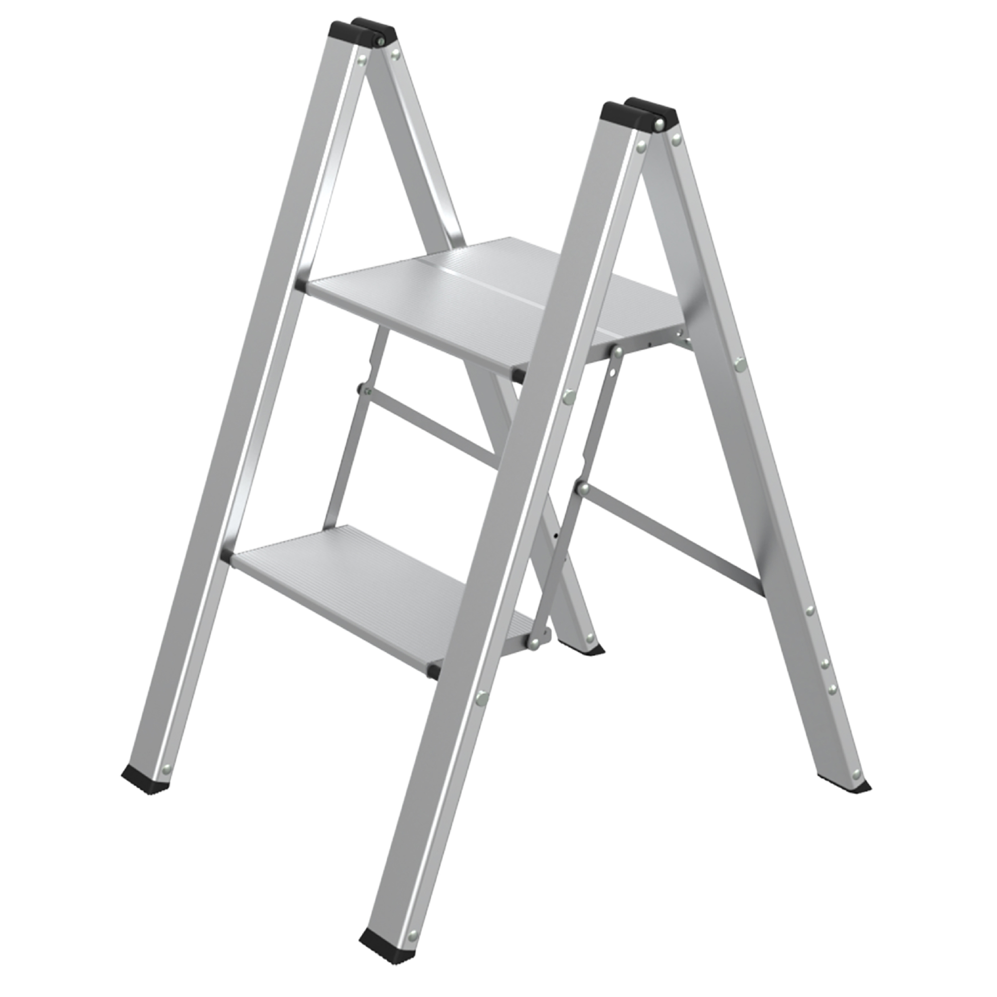 AMERIHOME, Slim Aluminum Two Step Folding Utility Step Ladder, Height 2 ft, Capacity 330 lb, Material Aluminum, Model# STLFFA2